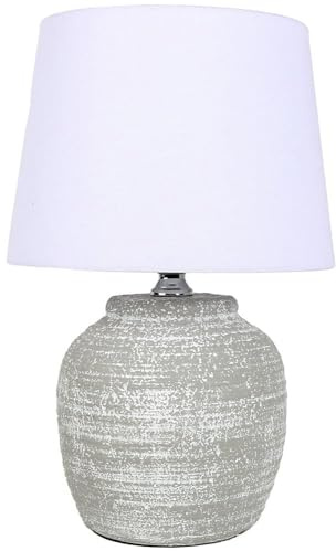 wilko Caspian Table Lamp, Grey Concrete Base, White Shade, Modern Industrial Design