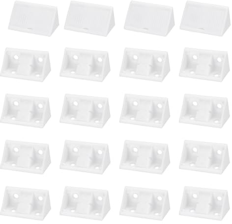 QUARKZMAN 20Pcs Équerres En Plastique 42 X 20 X 20mm Blanc Laité | Équerres D'Angle Avec Vis Et Caches Pour Support De Meubles Chaises Étagères En Bois Armoires Boîte, En Forme De L 90 Degrés