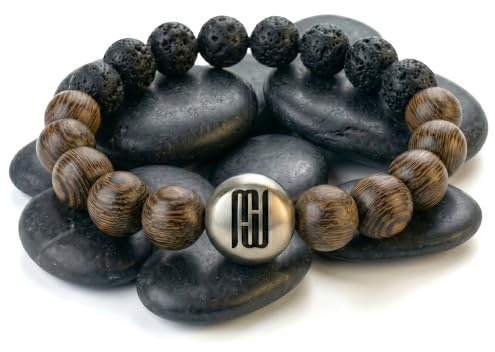 Perlenarmband Herren 10mm Edelstahl Naturstein Holz handgemacht in DE | Einzigartig reißfest & langlebig dank 2mm Elastikband, 888 Tage Garantie, edle Geschenkbox, gemeinnützige Spende