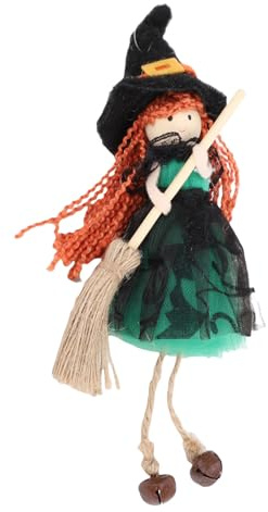 Cryfokt Decorative Hanging Witch Figurine with Bells and Broom Long Lasting Elegance for Room Decoration Silk Cloth Material (Green)