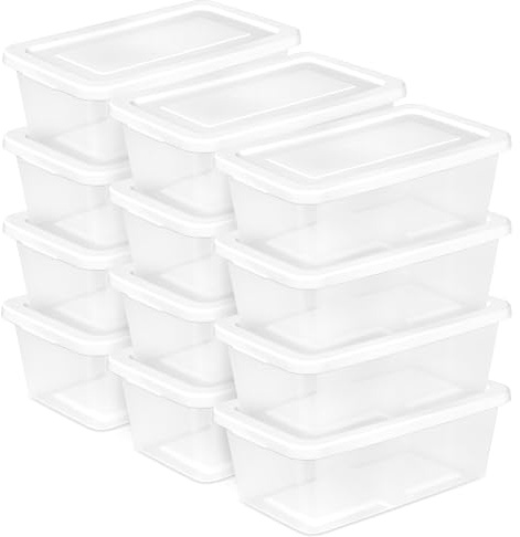 Sterilite 12-Pack 6 Quart Storage Boxes, Stackable Clear Plastic Bins with Snap-On Lids – Heavy-Duty Organizing Containers for Closet, Bathroom, and Office