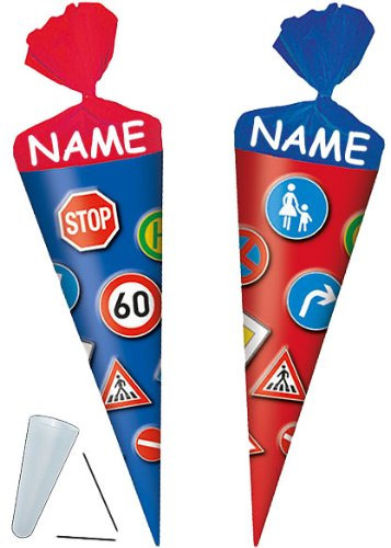alles-meine.de GmbH 1 STK. Schultüte - Verkehrszeichen 20 cm - incl. Namen - mit Kreppabschluß - mit/ohne Kunststoff Spitze - Zuckertüte Fahrschule Fahranfänger Prüfung Fahrsch..