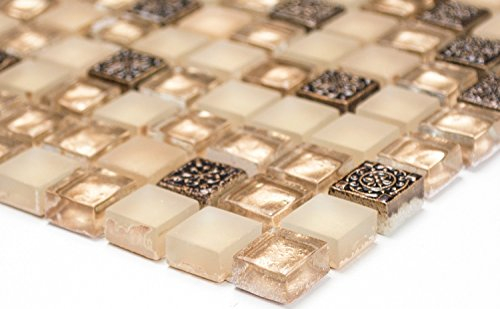 conwire Mosaik Stein Resin mix beige/beige matt Glas Naturstein Ornament Fliesenspiegel, Mosaikstein Format: 15x15x8 mm, Bogengröße: 322x305 mm, 1 Bogen/Matte