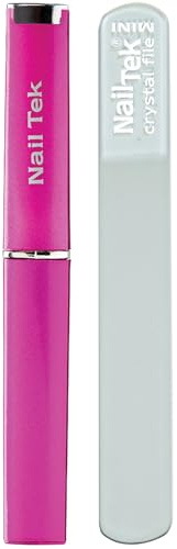 Nail Tek Crystal File - Glass Nail File with Case, Durable & Gentle for Natural Nails, Travel-Friendly Design, Fuchsia, Mini 3