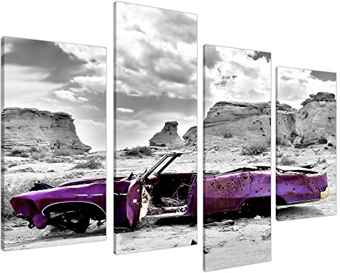 Large Abstract Purple Canvas Wall Art Pictures Set XL Prints Car 4144