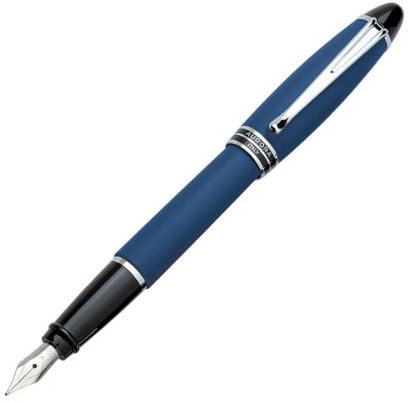 Aurora Blue Mat Velvet Resin Fountain Pen, Black Lacquer Ring, Chrome Plated Trims (B10-B)