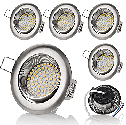 sweet-led 6 x flache Einbaustrahler LED rostfrei 230V, 3,5W ultra flach Schwenkbar, Rund, Chrom gebürstet, 350 lumen, Warmweiß