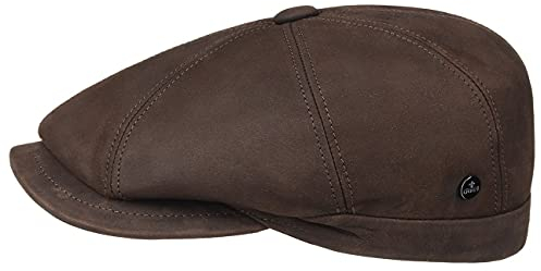 LIERYS Nappa Wax Ledermütze Schirmmütze für Herren - Flatcap aus 100% Leder - Wintercap Made in Italy - Herrenkappe Herbst/Winter Dunkelbraun 61 cm