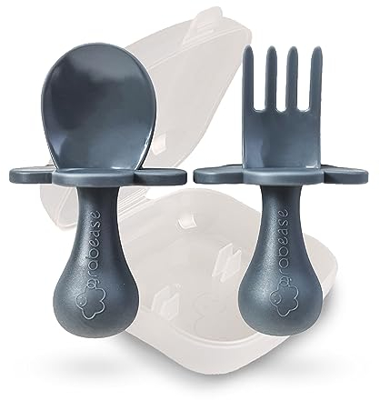Grabease Toddler Utensils Ustensiles pour bébé Fourchettes pour bébé pour l'auto-alimentation, sans BPA et sans phtalates pour bébé et tout-petit, 1 ensemble, gris