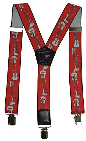Olata Herren-Hosenträger in Y-Form, Gitarrenmotiv, 40 mm | Gitarrenmotiv: Hosenträger für Kinder, Jugendliche und Erwachsene mit starken Clips und verstellbarem Elastikband.