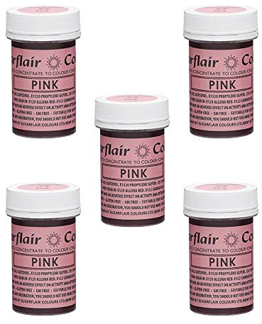 Sugarflair Spectral Pink Food Colouring Paste, Highly Concentrated for Use with Sugar Pastes, Buttercream, Royal Icing or Cake Mix, Vibrant Colour Dye - 25g (Pack of 5)
