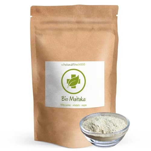 vitalundfitmit100 Bio Maitake Pulver 100 g – Klapperschwamm, Rohkost, vegan