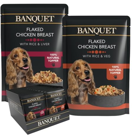 HiLife Banquet Adult Wet Dog Food, Flaked Chicken Breast with Rice & Liver/Flaked Chicken Breast with Rice & Veg, 100% Natural Ingredients, 30 Pouches x 100 g