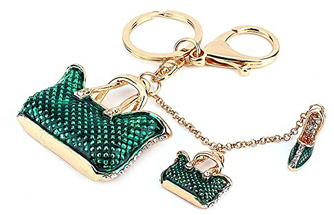 Walfront 3D-Tasche und Schuh-Sets Schlüsselbund, Crystal Keyring Charm Anhänger Geldbörse Schlüsselanhänger Grün