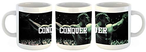 Unified Distribution Arnold Schwarzenegger Conquer - Tasse mit Motiv Bedruckt, 300ml C-Henkel. Tolles Geschenk für Büro, Küche, Geburtstag, Ihre Neue Lieblingstasse zum Frühstück