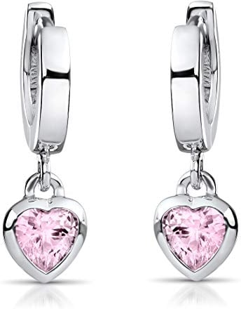 Materia Kinder Ohrringe Silber 925 Mädchen Creolen mit Zirkonia Herz rosa 18x2mm SO-389-Rosa