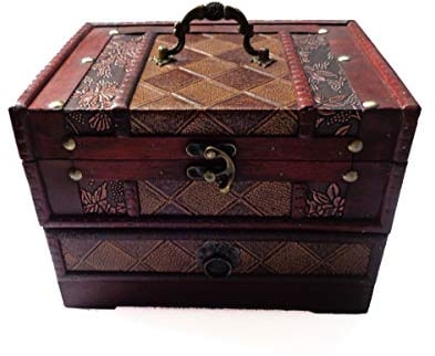 ISOTO Retro Vintage Wooden Jewelry Box Storage box Organizer Container Case Chest Trinket Box With mirror For Gilrs Girlfriend Women for Mother's Day 22 * 16 * 16cm (Style 2)
