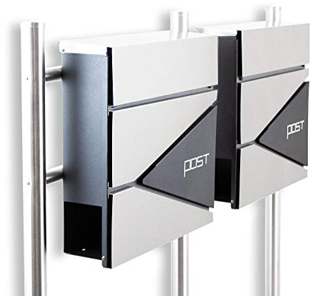 BITUXX® Design Doppel Standbriefkasten 16778 Briefkasten Briefkastenanlage Freistehender Postkasten mit Zeitungsfach Anthrazit Graphit Edelstahl