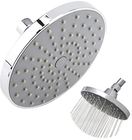 Cafopgrill Fixed Shower Head, 6 inches Round High Pressure Rainfall Chrome Plated Top Sprayer Bathroom Accessories, Easy Tool Free Installation, Silver 0-80℃