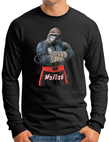 OM3® Muay-Thai-Gorilla Langarm Shirt - Herren - Thailand Martial Arts Fight Boxing Club - Schwarz, S