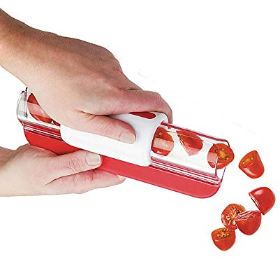 Cortador de frutas, tomates/uvas de vino/cortador de cerezas, decoración de frutas y cocina, rallador de verduras, herramienta de cocina, 1 unidad, rojo, 20 x 7,5 x 7 cm