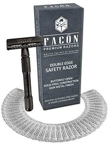 Facón Classic Rasierhobel mit langem Griff und doppeltem Rasierhobel, japanische Edelstahl-Klingen – Schmetterling-Rasiermesser für glatte Nassrasur – mehr als 200 Rasuren