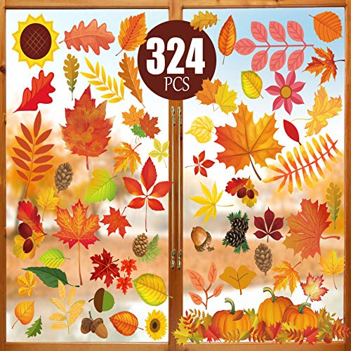 Funnlot Herbst-Dekorationen, Herbst-Fensteraufkleber, Erntedankfest, Fensteraufkleber für Glas, 324 Stück, Herbst-Fensteraufkleber, Dekoration, Herbstdekoration für Zuhause, Büro, Klassenzimmer