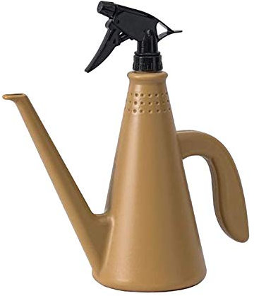 Tubayia Regadera de 1000 ml con pulverizador, regadera para flores y plantas (café)