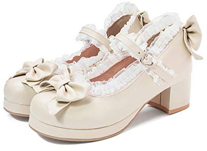 JOEupin - Scarpe da donna Lolita, tacco medio, con fiocco, beige (Stivaletti da pioggia zebrati - Bambini), 41 EU