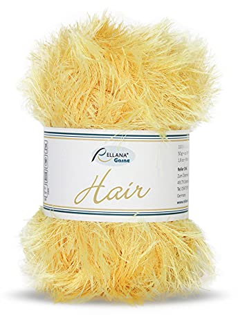Rellana 50g Hair - Farbe 80 - maisgelb - Superweiches Fransengarn für kuschelige Pullover, Strickjacken und Schals