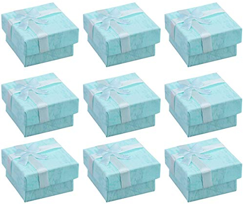 24PCS Schmuck Boxen Karton Ring Boxen mit Deckel Polsterung Papier Boxen Schmuck Lagerung Cube mit Bänder Bowknot (Blau)