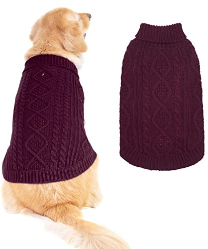 BINGPET Rollkragen Strickpullover Hund - Klassischer Zopfmuster Hund Pullover Mantel, Warme Haustier Winter Kleidung Outfits für Hunde Katzen in der kalten Jahreszeit