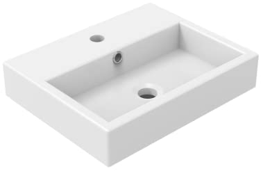 BAIKAL - Lavabo Cerámico sobre Encimera. Lavabo Cuadrado en acabado Blanco Brillo. Medidas 46 x 37 x 9 cm. Con orificio para grifo. Envío con Embalaje Reforzado