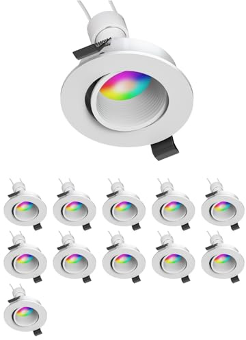 ledscom.de 12 Stück Decken-Einbaustrahler KUN, rund, schwenkbar + Smart Home RGBW GU10 LED Lampe 473lm