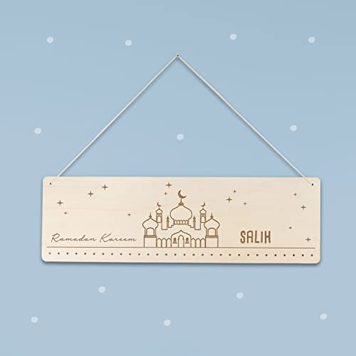 Ramadan Kalender aus Holz personalisiert mit Namen Ramazan Zuckerfest Moschee Ramadankalender für Kinder Süßigkeiten Jute-Beutel optional hellomini (ohne Jute-Beutel und Zahlen)