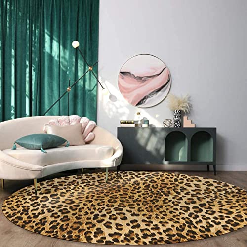 SRTJURFG Runden Teppiche Weich Groß rutschfest Waschbar Teppich Leopard-Druck-Wildtier-Haut für Wohnzimmer Kinderteppiche Flauschige Runden Groß Schutzmatten ø 160CM