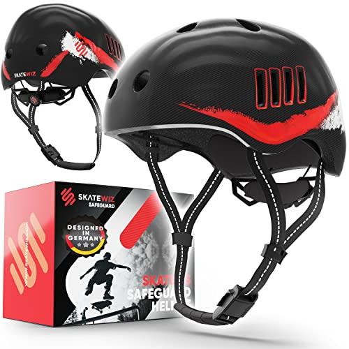 SKATEWIZ Fahrradhelm | Helm Fahrrad, Leichter Skaterhelm, Mountainbike Helm, Größe L in Schwarz-Rot, Fahrradhelm Herren, Fahrradhelm Männer