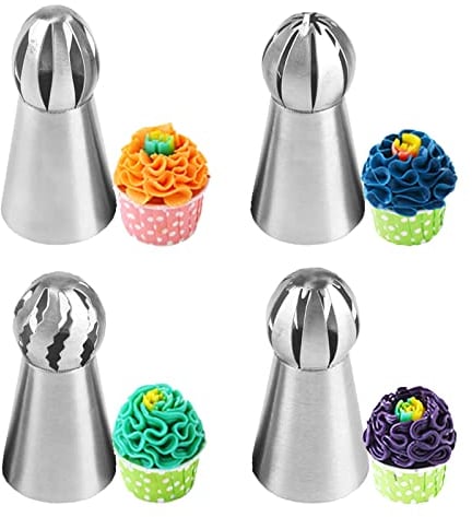Tabiger Russian Piping Nozzles Set, 4pcs Cake Decorating Tips Piping Ball Nozzles Flower Frosting Icing Nozzles Kit DIY Baking Supplies for Cakes Cupcakes Cookies Desserts Pastry Fondant Tools