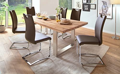 expendio Essgruppe Carson Wildeiche massiv 180x76x100 cm + Schwingstühle Paula Kunstleder Cappuccino Tischgruppe Esszimmer, Anzahl Stühle:mit 8 Stühlen
