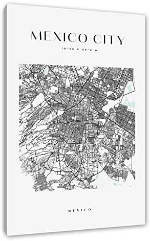 Pixxprint Stadtkarte Eckig - Mexico City als, Größe: 80x60cm, Leinwandbild, fertig gespannt, Wandbild, Dekoration, Kunstdruck, kein Poster