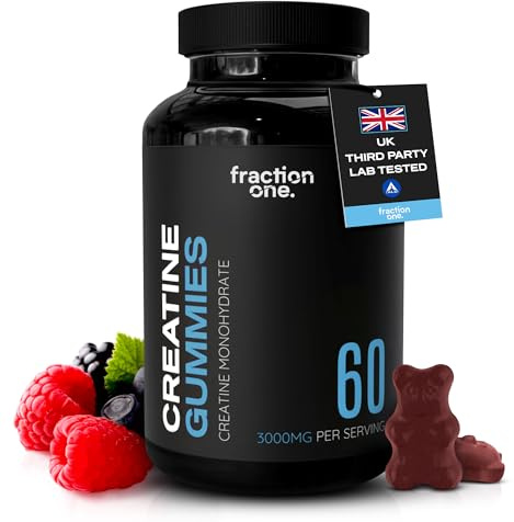 Fraction One Creatine Monohydrate 60 Gummies – Lab Verified, UK 3rd Party Tested, 30 Days Supply - 3000mg per Serving, Pre-Workout Support, Muscle Recovery, Sugar-Free, Gym Supplement for Men/Women