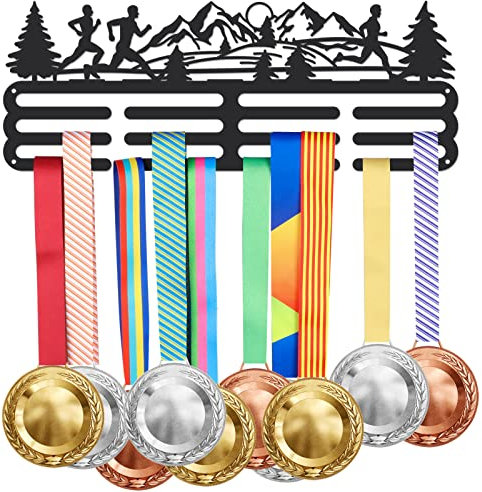 SUPERDANT Porta Medaglie Da Corsa Mountain Park Run Espositore per Medaglie Sportive Porta Medaglie da Parete 3 File 12 Ganci Porta Trofei Premi Espositore per Nastri Sportivi Regalo per Gli Atleti