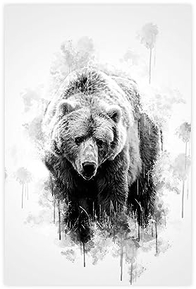 Brauner Bär Aquarell Kunstwerk Schwarz und Weiß Tier Poster Leinwand Poster Schlafzimmer Dekor Sport Landschaft Büro Zimmer Dekor Geschenk Unrahmen: 40 x 60 cm
