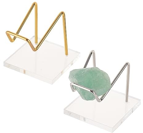FINGERINSPIRE 2 Stück Acryl Stein Ausstellungsständer 6x6x6.2 cm Platinfarbener Und Goldener Metallarm Ausstellungsständer Mit Acryl Basis Mineralproben Staffelei Für Edelsteine Achate Steine