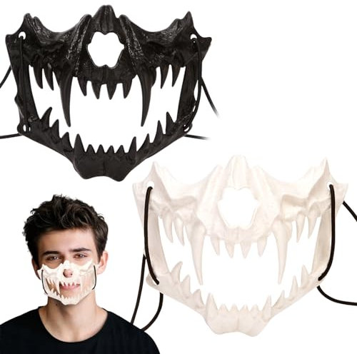 Halloween Maske Horror Ghost Samurai Motorrad Totenkopf Skull Mask Fuchs Masken Wolf Hunde Skelett Knochen Deko Motorradmaske Kostüm Damen Schädel für Halloween Karneval Kostüm Partei Liefert (LAOHU)