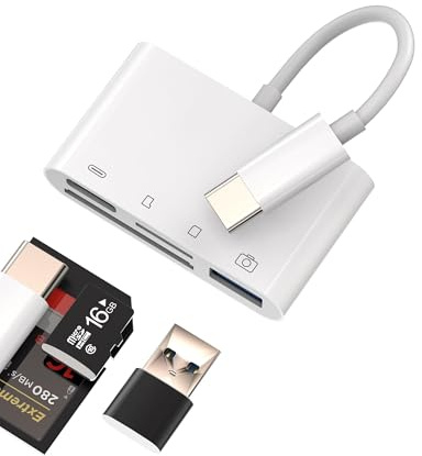 USB C SD Kartenleser (4-in-1) Apple iPhone 15 Pro Max Plus iPad Mini6 DAC OTG Ladekabel Adapter Kamera TF Speicher Typ C Docking Multiport Hub Ladegerät Flash Drive Dongle für Thunderbolt Macbook