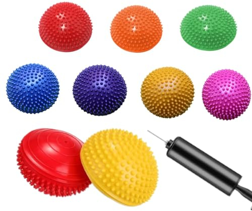 7 Stück Mini Therapie Balance Igel Ball Halbrund Sport Balance Pods Hart Gymnastik Kugel PVC Halbkugel Balance Training Übung für Kinder und Erwachsene Indoor Outdoor Spiel Fitness