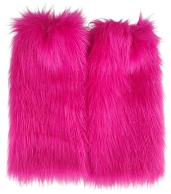 Momolaa Faux Fur Leg Warmers for Women Girls -Furry Leg Warmers Long Boot Cuffs Cover/Boot Sleeves Winter Leggings Boot Toppers Boot Covers Fluffies Cuffs #1_Hot Pink