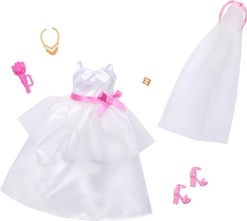 Barbie Set da sposa per bambola Barbie per il giorno del matrimonio, 1 vestito con accessori per un look completo