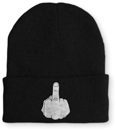 tshirtladen Spruchmütze Strickmütze Mittelfinger Wintermütze lustige Beanie mit Stick OneSize, Farbe: Black